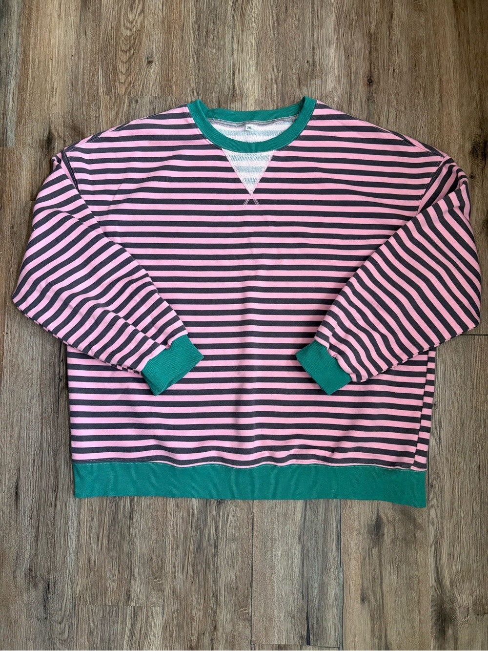 Oversized Striped Crewneck Pullover Sweatshirt Women’s 2XL Pink & Green Casual